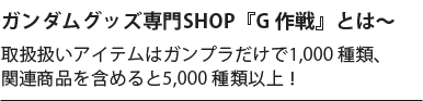 ガンダムグッズ専門SHOP『G 作戦』とは～取扱扱いアイテムはガンプラだけで1,000 種類、関連商品を含めると5,000 種類以上！